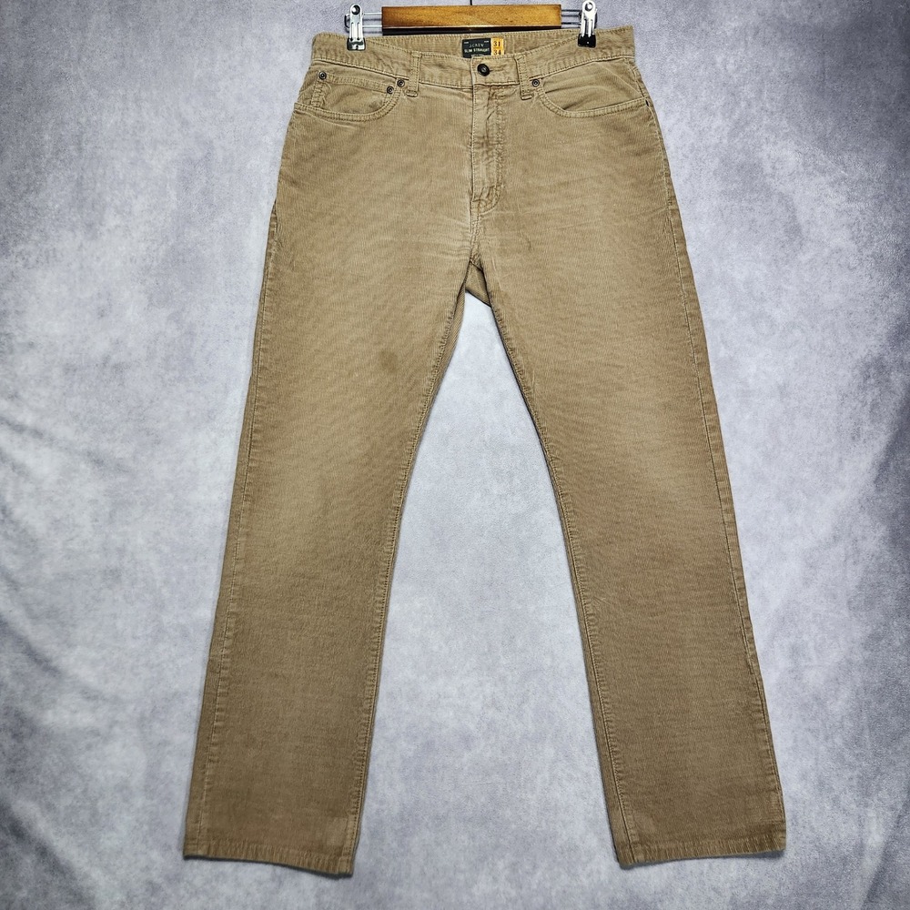 J. Crew Mens Slim Straight Corduroy Pants Tan Brown 31x30 Cotton Cords